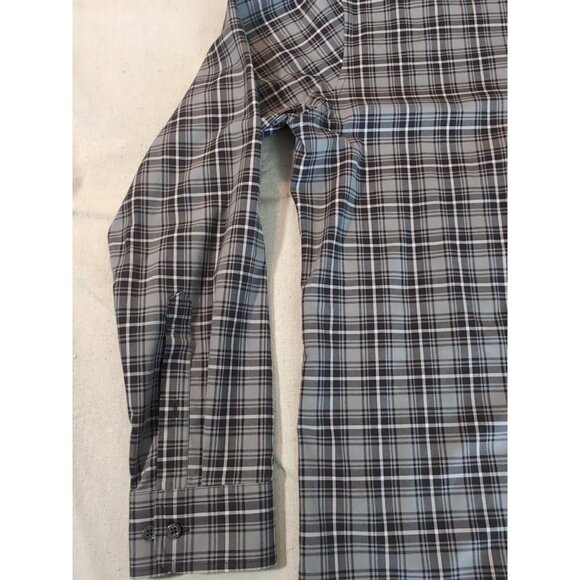 Lands End Gray Plaid Tailored Fit Button Down Long Sleeve 16 1/2 No iron Twill - Picture 2 of 9